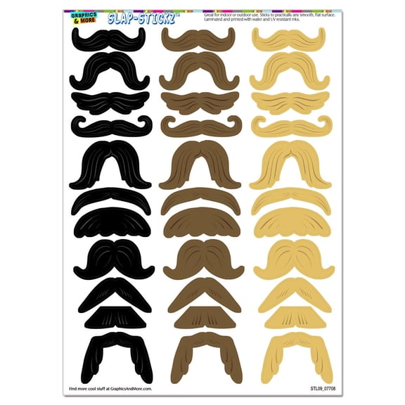 Mustaches - Black Brown Blonde SLAP-STICKZ(TM) Premium Sticker Sheet