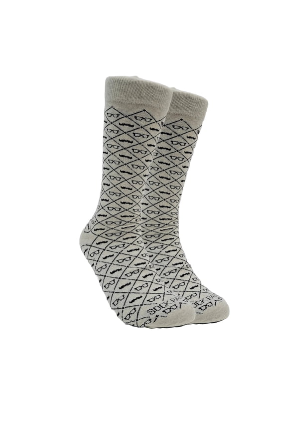 Mustaches and Glasses Argyle Pattern Socks (Adult Large - Men's Shoe Sizes 8-12)