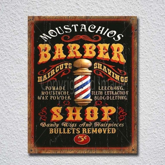 Mustachios Barber Shop Vintage Retro Tin Sign Metal Sign Metal Poster Metal Decor Metal Painting Wall Sticker Wall Sign Size: 8 x 12 Inches