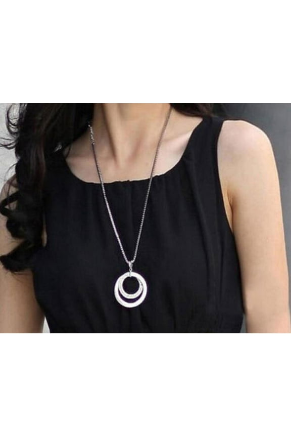 Long Chain Women Fashion Rhinestone Silver Plated Pendant Necklace Long Pendant Necklaces for Women Fashion Jewelry M Necklaces Filled Pendant