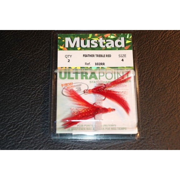 Mustad Dressed Treble - Red Hook / Red Grizzly Feathers #4 QTY 2
