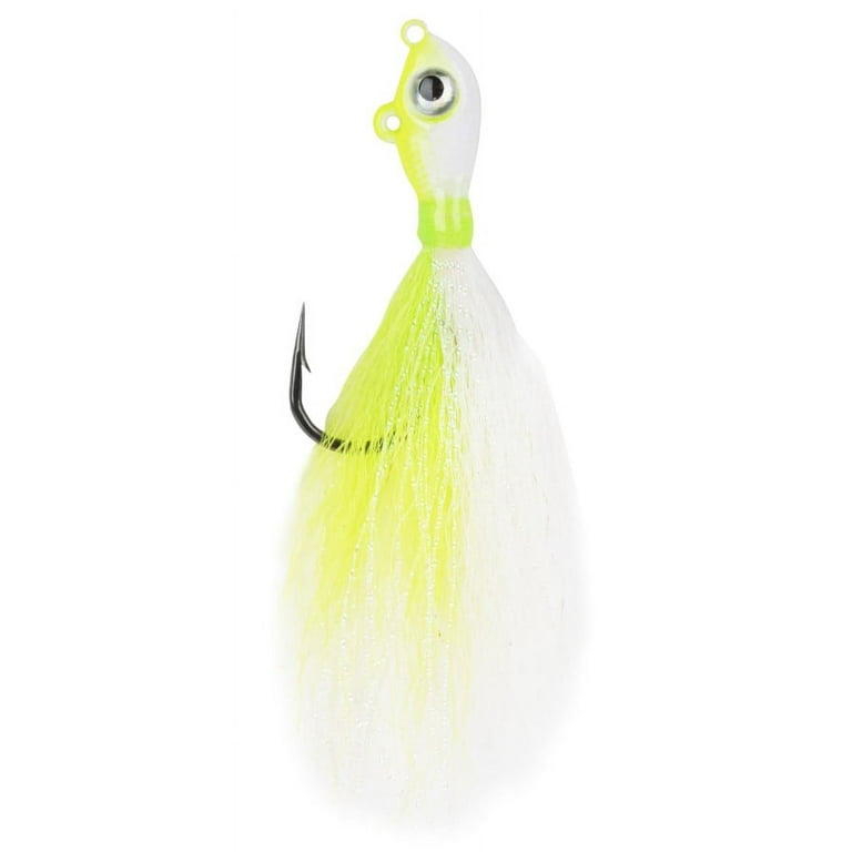 Mustad 2oz White & Chartreuse Big Eye Bucktail Fishing Jig