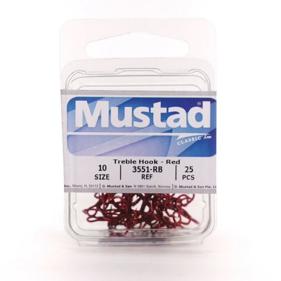 Mustad 3551 Classic Treble Standard Strength Fishing Hooks Tackle for Fishing Equipment Comes in Bronz, Nickle, Gold, Blonde Red, Size 10