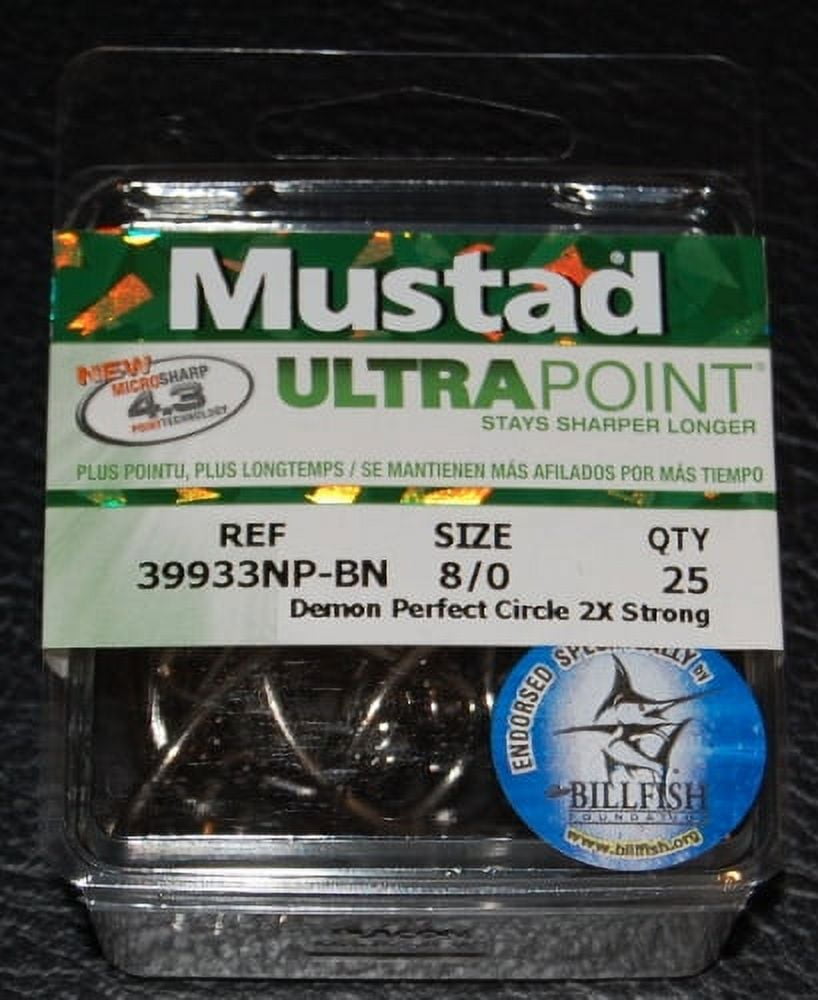 Mustad 39933NP-BN Demon Perfect Circle Inline Hook 2X Strong - Size 8/0 ...