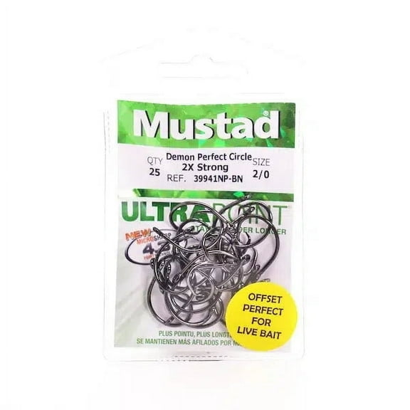 Mustad 39941NP-BN 2X Strong Demon Offset Circle Hook 9,0, 25 Pack Hooks