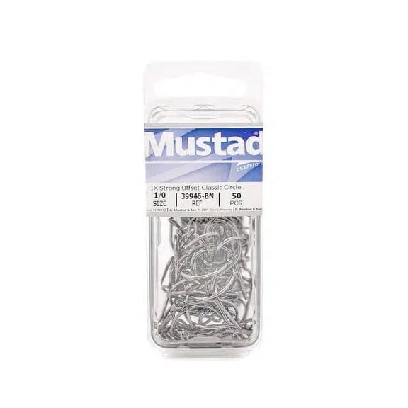 Mustad 39946 1X/2XL Offset Classic Circle Classic Hook - Black Nickel - 50 Per Pack