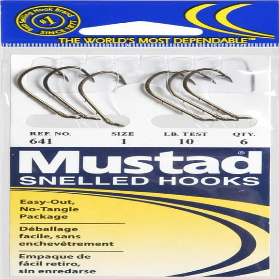 Mustad 641-1-6 Classic Snelled Hook Size 1 Forged 1X Long Shank
