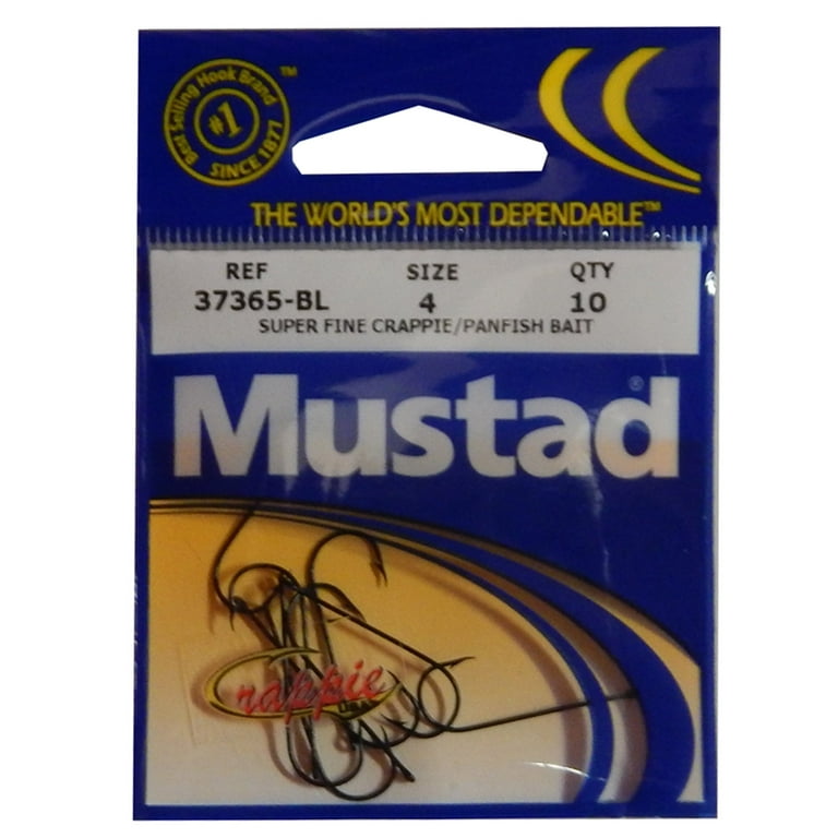 Mustad Crappie Light 2X Fine Size 4 Fishing Hooks Black, 10/Pack,  37365-BL-4-10