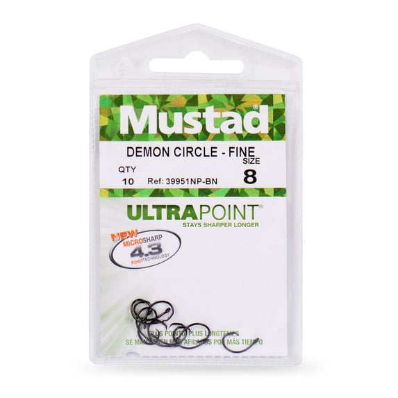 Mustad Demon Perfect Inline Circle 3X Strong Hook - 39951NP 14,0, 10 Pack Hooks