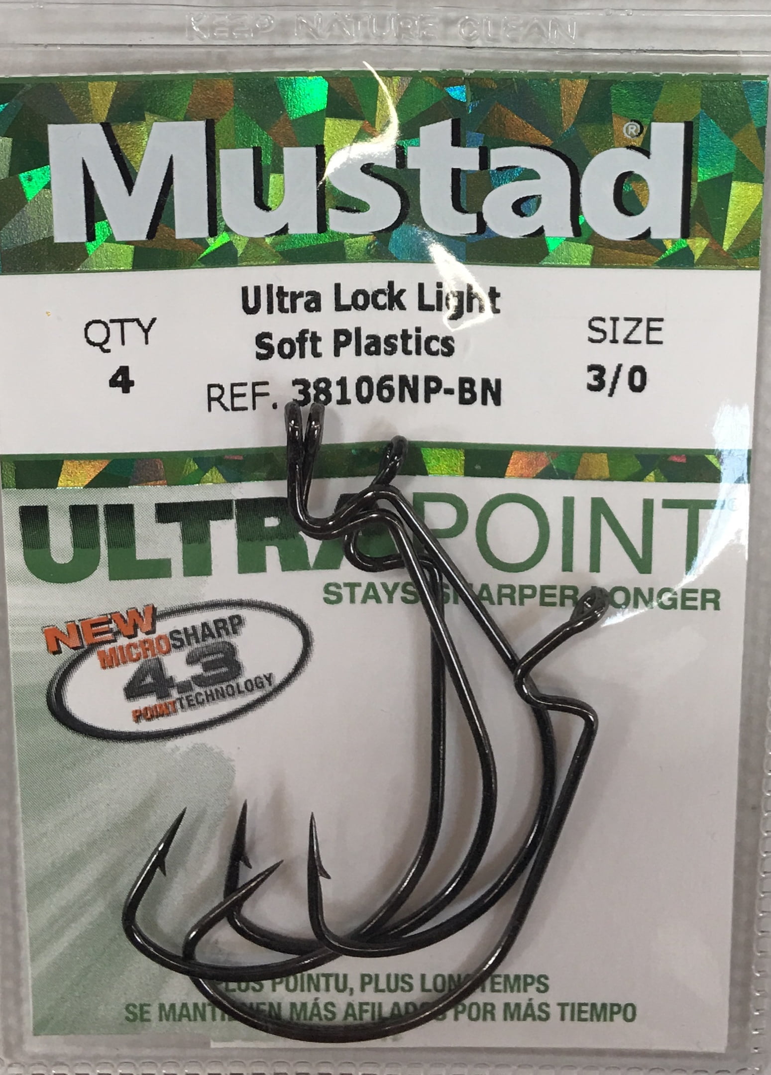 Mustad Light Wire Ultra Lock Soft Plastics Hook (Black Nickel) - Size: 2/0 4pc