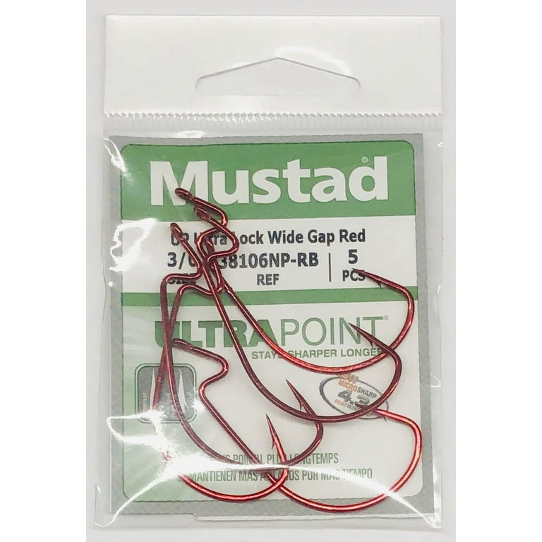 Mustad Light Wire Ultra Lock Soft Plastics Hook (Red) - Size: 3/0 6pc 