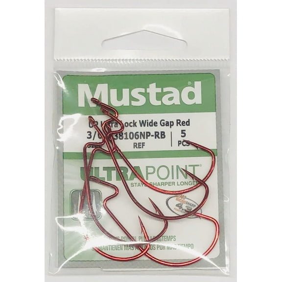 Mustad Light Wire Ultra Lock Soft Plastics Hook (Red) - Size: 5/0 6pc