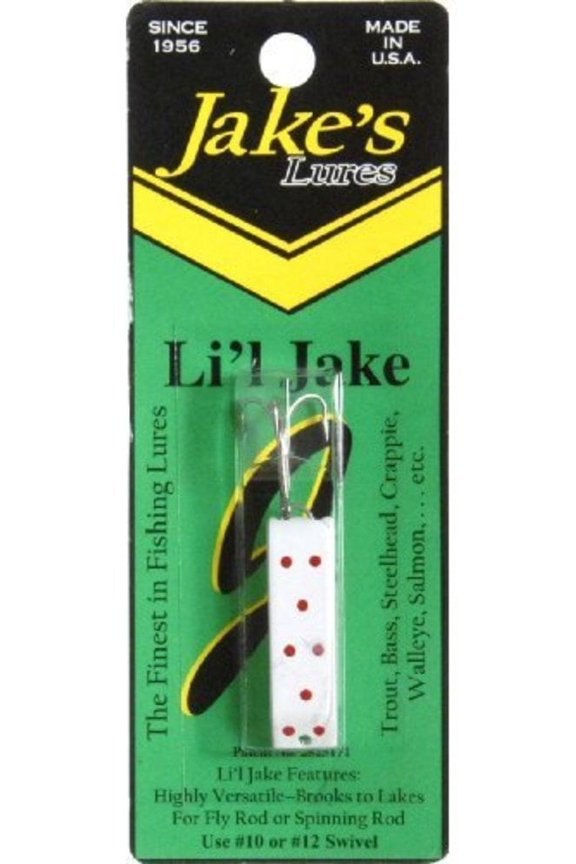 Jake's Spin-A-Lure 1/6oz White w Red Dots