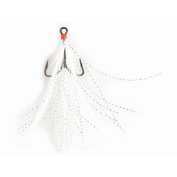 Mustad Triple Grip Dressed Treble Hook #2 Black Nickel Hook/White Feathers 2PK