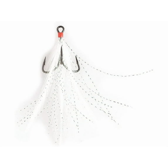 Mustad Triple Grip Dressed Treble Hook #6 Black Nickel Hook/White Feathers 2PK