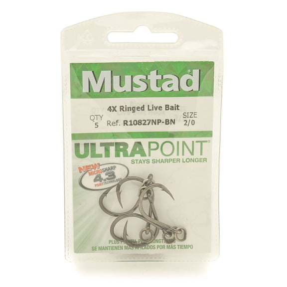 Mustad UltraPoint R10827BLN Ringed Hoodlum Live Bait Fishing Hook Pack of 4, Black Nickel, Size 6/0