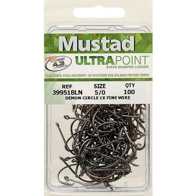 Mustad Ultrapoint 39951NP Demon Hook Perfect Circle Hook, In-Line 1X Fine Wire - Black Nickel ...