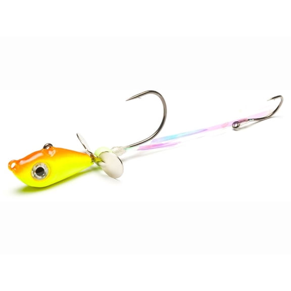 Mustad Walleye Death Spinner 1/2oz Underspin Jighead Orange/Chartreuse