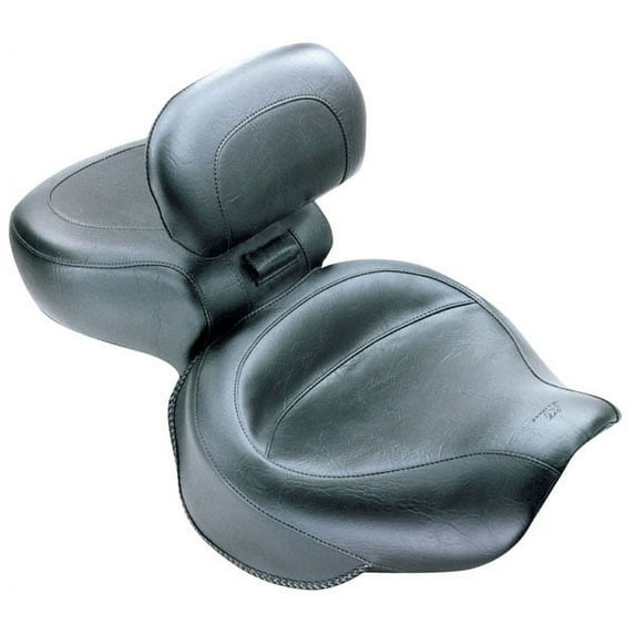 Mustang Wide Vintage Touring One-Piece Motorcycle Seat with Driver Backrest - Black Vinyl - Honda VT1100 (79239)