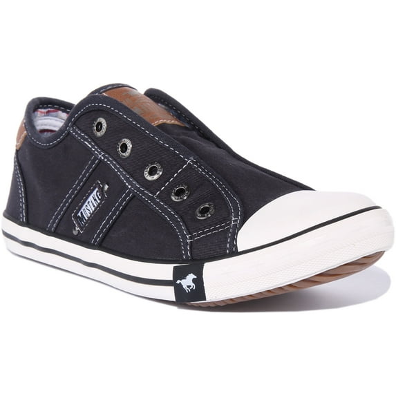 Mustang 1099-401 Women's Washed Canvas Slip On Trainers In Black Size 7