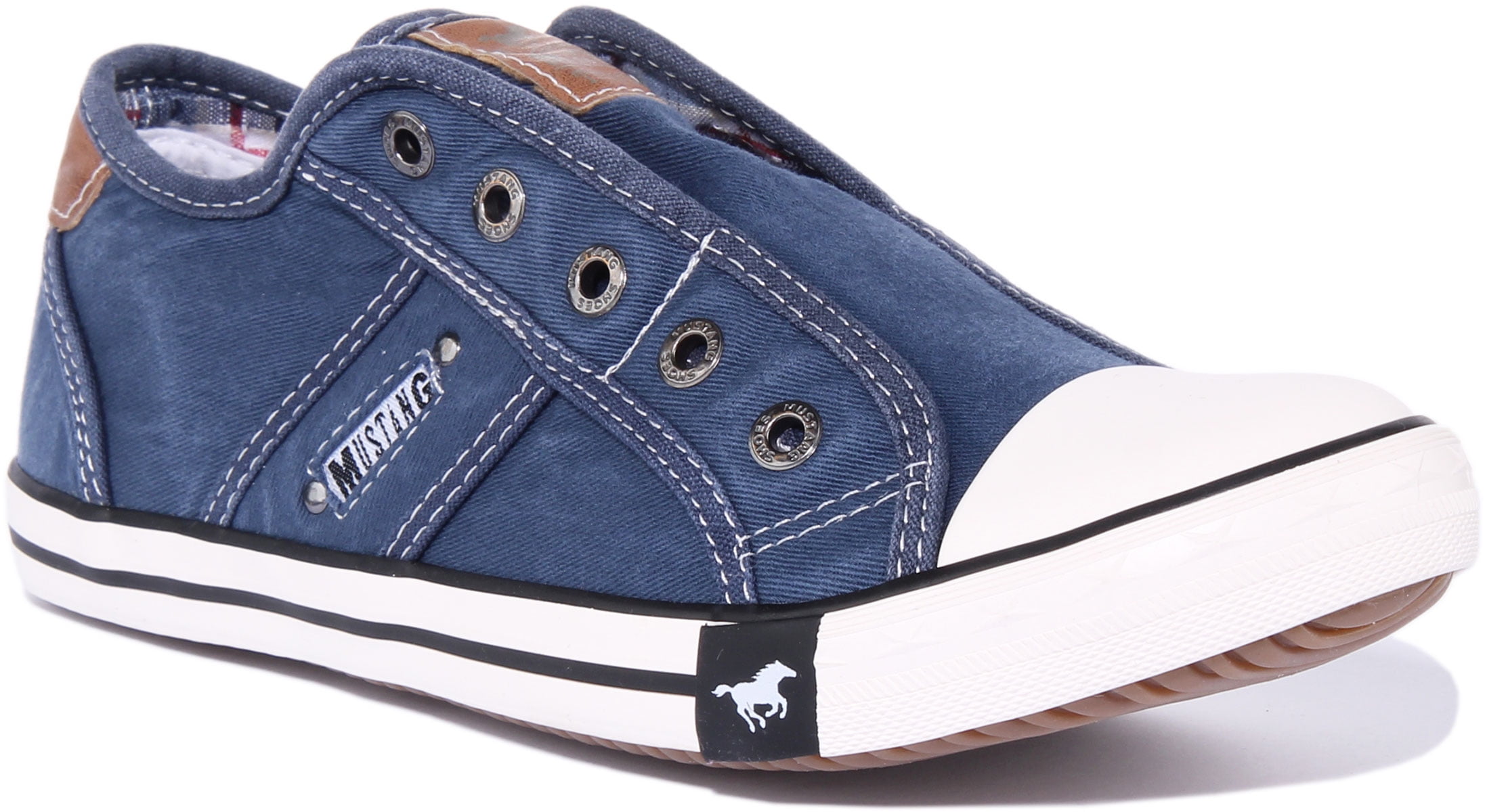 Mustang 1099-401 Women's Washed Canvas Slip On Trainers In Denim Size 6 ...