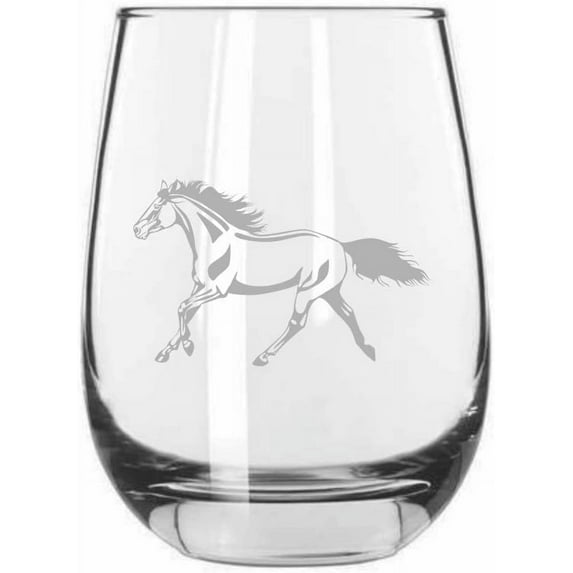 Mustang Body Horse Themed Etched 15.25oz Libbey Stemless Wine Glass