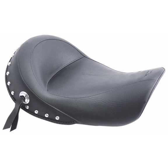 Mustang Chrome Studded Solo Seat for Harley-Davidson Dyna 2004-2005 | Vinyl, Foam Fill, Braided Edge & Conchos, Black (75271)