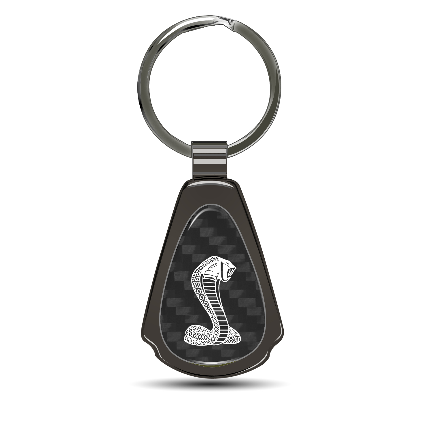 Mustang Cobra Real Black Carbon Fiber Gunmetal Black Metal Teardrop Key Chain
