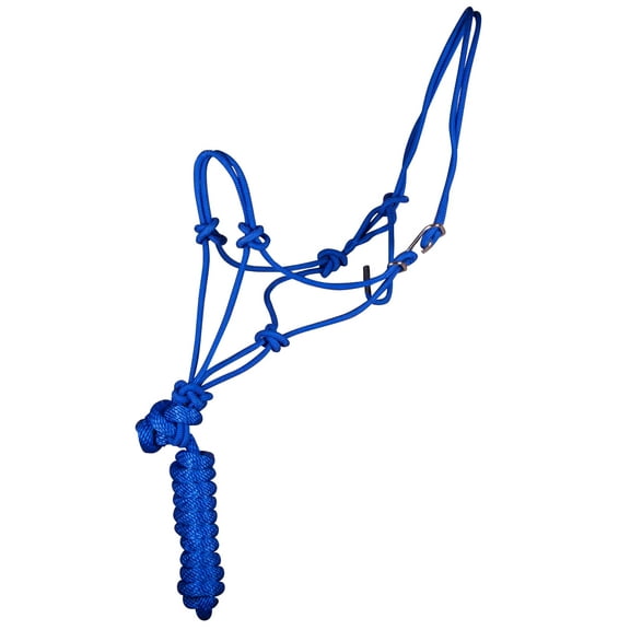 Mustang Easy-on Horse Rope Halter | with 8 Foot Lead | Blue