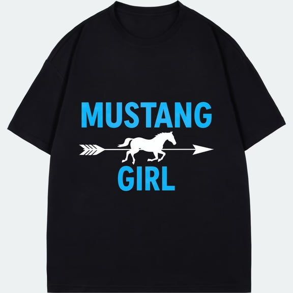 Mustang Girl T Shirt Black Horse And Arrow Print For Casual Wear