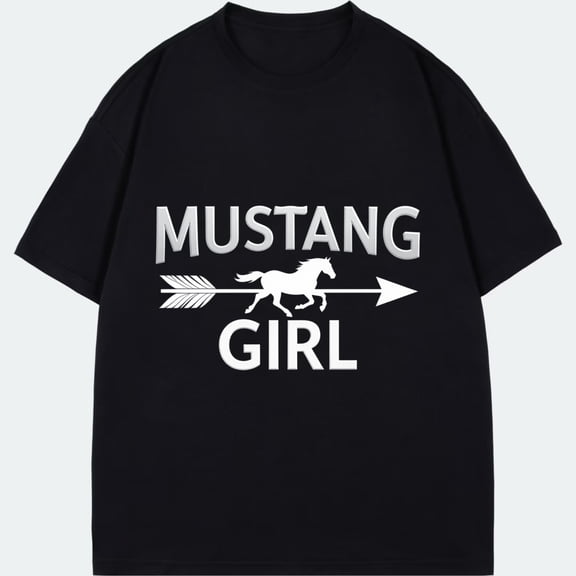 Mustang Girl T Shirt Black Horse And Arrow Print For Casual Wear