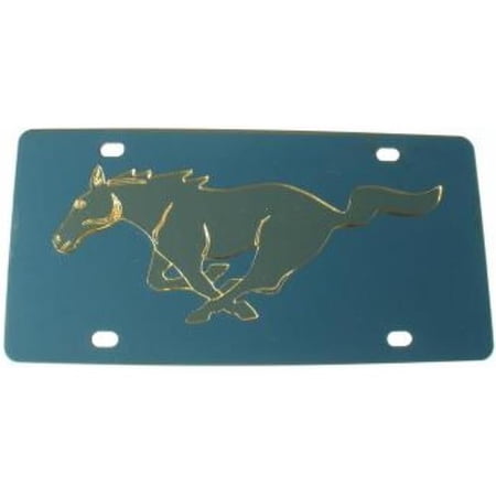 Mustang Gold Logo Stainless Steel License Plate