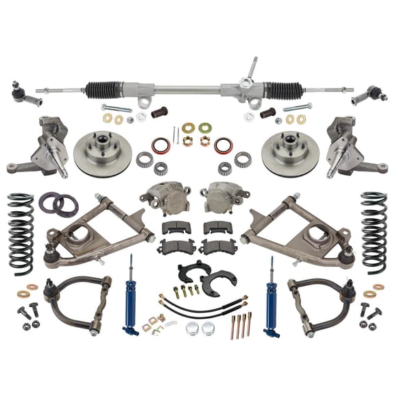 Mustang II IFS Hub-to-Hub Independent Front End Suspension Kit, 2 Inch Drop Spindles, Tubular Control Arms, 375 Rated Coilovers, Manual Rack, 5 x 4-1/2" Bolt Pattern