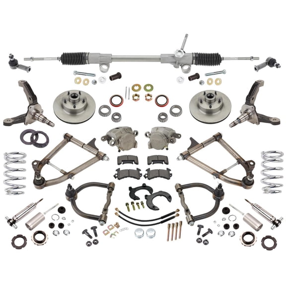 Mustang II IFS Hub-to-Hub Independent Front End Suspension Kit, 2 Inch Drop Spindles, Tubular Control Arms, 375 Rated Coilovers, Manual Rack, 5 x 4-3/4" Bolt Pattern