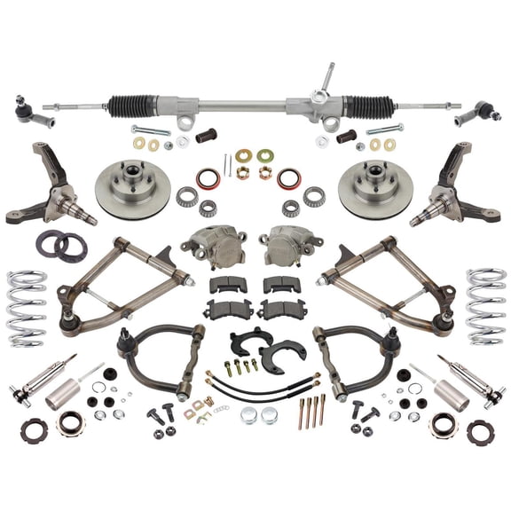 Mustang II IFS Hub-to-Hub Independent Front End Suspension Kit, 2 Inch Drop Spindles, Tubular Control Arms, 500 Rated Coilovers, Power Rack, 5 x 4-3/4" Bolt Pattern
