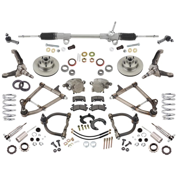 Mustang II IFS Hub-to-Hub Independent Front End Suspension Kit, 2 Inch Drop Spindles, Tubular Control Arms, 600 Rated Coilovers, Manual Rack, 5 x 4-3/4" Bolt Pattern