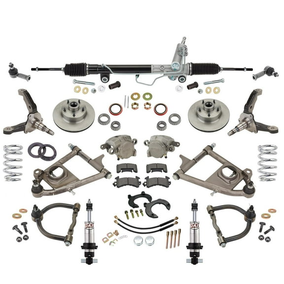 Mustang II IFS Hub-to-Hub Independent Front End Suspension Kit, 2 Inch Drop Spindles, Tubular Control Arms, 600 Rated Coilovers, Power Rack, 5 x 4-1/2" Bolt Pattern