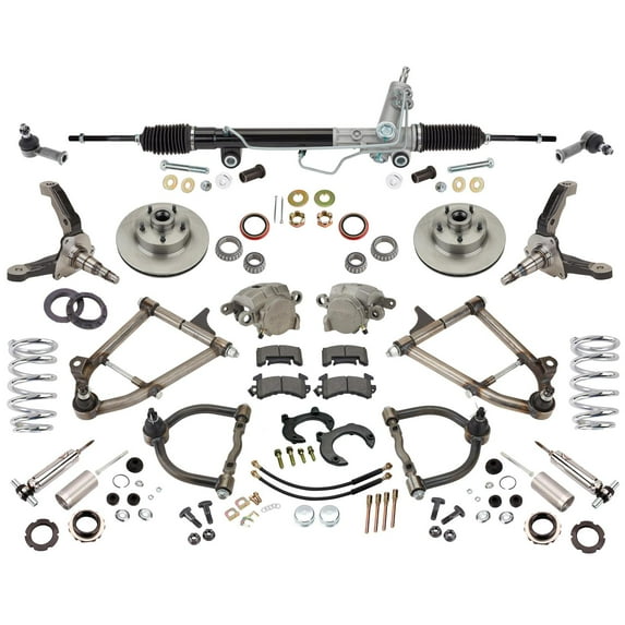 Mustang II IFS Hub-to-Hub Independent Front End Suspension Kit, 2 Inch Drop Spindles, Tubular Control Arms, 700 Rated Coilovers, Power Rack, 5 x 4-3/4" Bolt Pattern