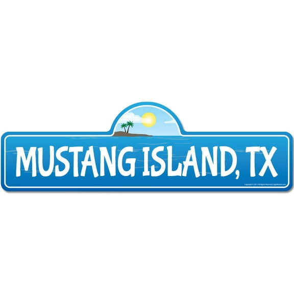 Mustang Island TX Texas Beach Street Sign | Indoor/Outdoor | Surfer Ocean Lover Décor For Beach House Garages Living Rooms Bedroom | Signmission Personalized Gift