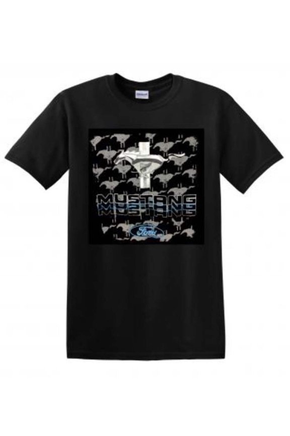 Mustang Logo and Script Mens t shirt Licensed by Ford