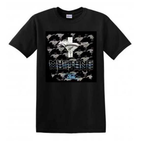 Mustang Logo and Script Mens t shirt Licensed by Ford