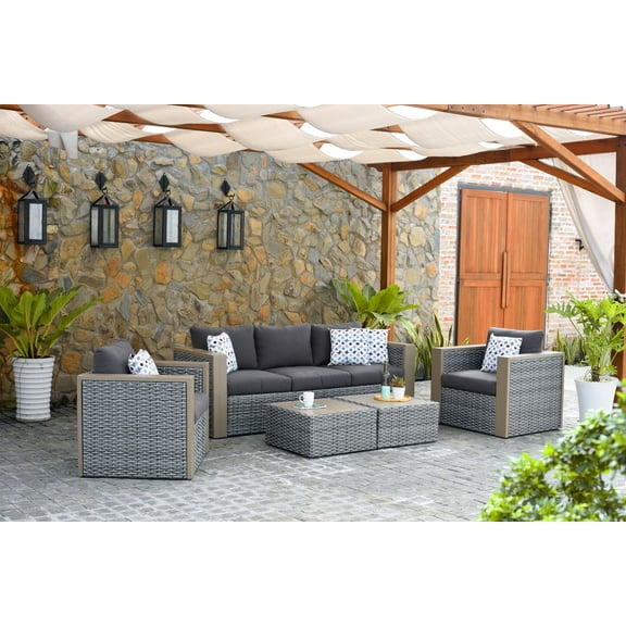 Mustang Outdoor Wicker 5-Piece Patio Conversation Set, Grey
