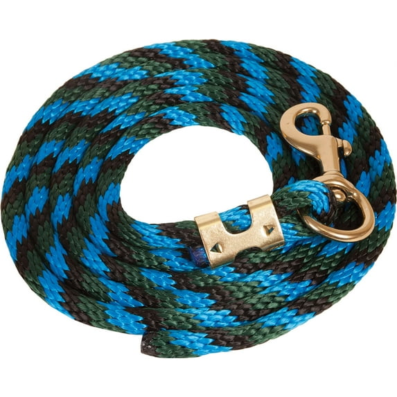 Mustang Poly Lead Rope 9ft. with Bolt Snap, Black/White/Turq, One Size
