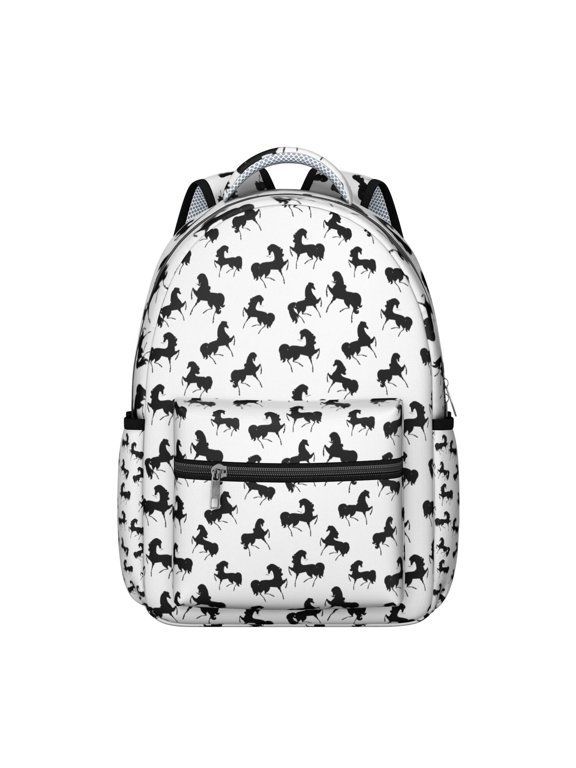 Mustang Print School Backpack - Waterproof Bookbag with Wild Horse Design - Trendy Equestrian Backpack for High School Students