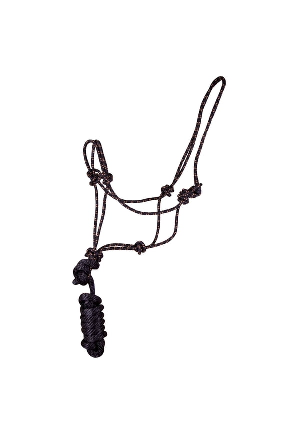 Equine Poly Braided Rope Horse Halter with 8ft Lead Rope – Adjustable Training Halter for Horses, Ponies, Colts – Durable Knot Halter for Groundwork, Barn, Ranch Use - Black and Tan