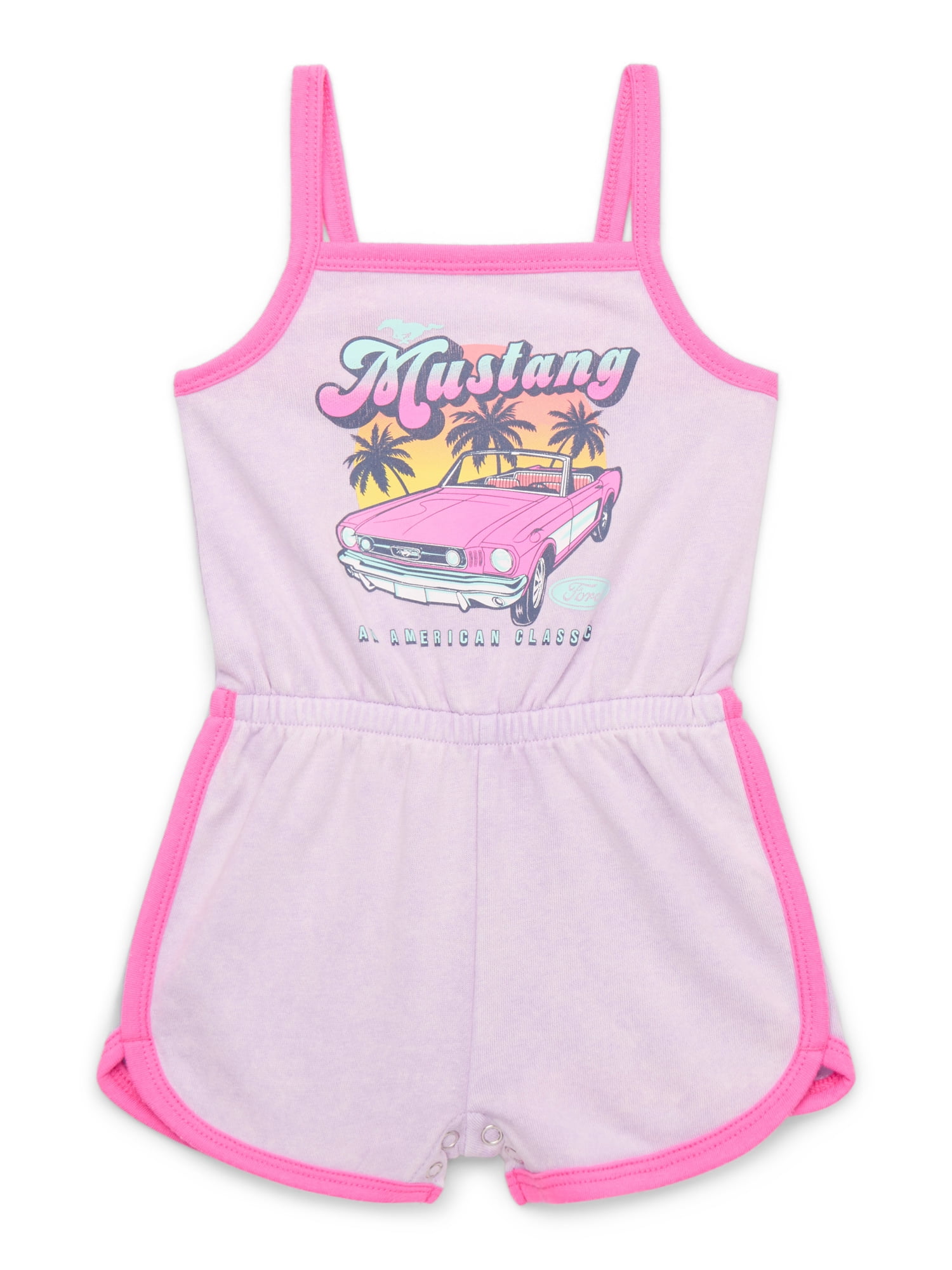 Mustang Toddler Girls Sleeveless Graphic Romper, Sizes 12M-5T