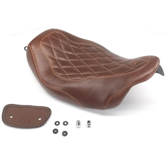 Mustang Wide Tripper Solo Driver Brown Diamond Stitch Motorcycle Seat (76722)