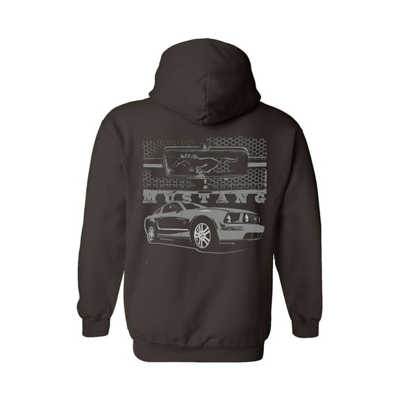 Mustang With Grill-Ford Hoodie Hooded Sweatshirt-Dark Chocolate-Large
