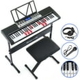 thumbnail image 1 of Mustar 61 Key Electric Lighted Keyboard Piano with 255 Tones/Rhythms, Smart Learning System, Headphone, Microphone, Keyboard Stand, Stool, Stickers (Black), 1 of 9