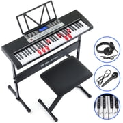 Mustar 61 Key Electric Lighted Keyboard Piano with 255 Tones/Rhythms, Smart Learning System, Headphone, Microphone, Keyboard Stand, Stool, Stickers Black